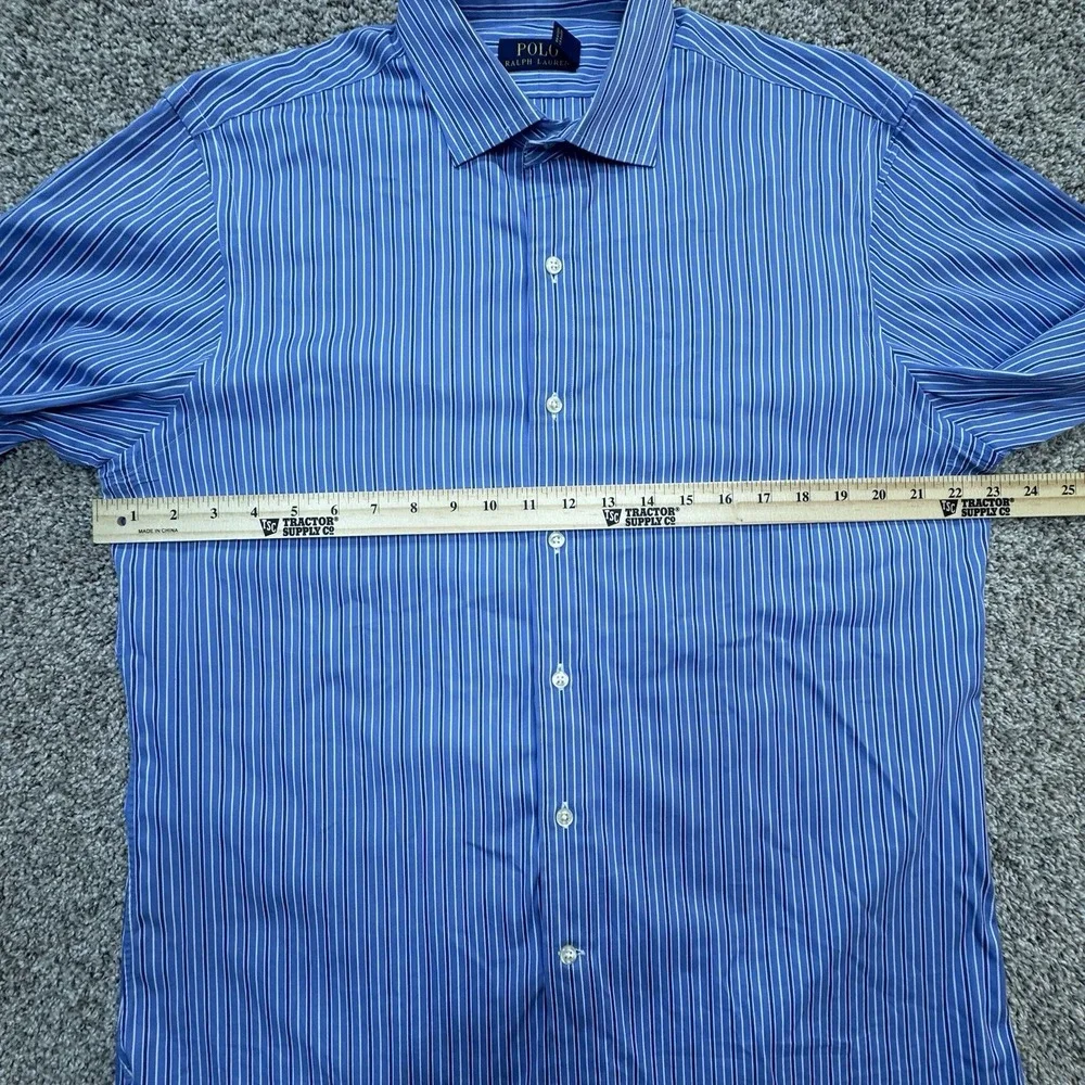 Polo Ralph Lauren Long Sleeve‎ Button Blue White Striped Shirt 16 40/41